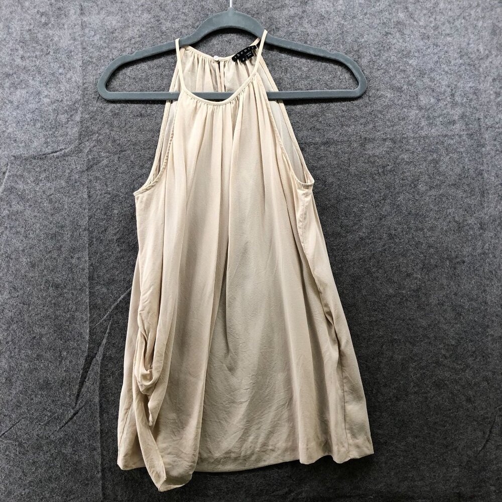 Theory Terabi Silk Halter Top Womens P (SP)‎ Beige Drape Sleeveless Tunic Cami